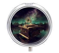 Dream Music Box Pill Box Small Round Pill Case Portable Travel Pill Container Multi-Functional Moisture Proof Metal Medicine Pill Organizer Box for Vitamins Fish Oil