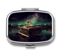 Dream Music Box Pill Organizer with 2 Compartments Metal Square Pill Case Small Pill Box Portable Medicine Box Slim Travel Pill Container Medicine Organizer for Daily Use