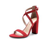 DREAM PAIRS 4 inch High Heels for Women Chunky Block Cross Strap Open Toe Dress Sandals for Wedding Bridal Evening Homecoming Prom,Size 7.5,Red,DWUMHS2502