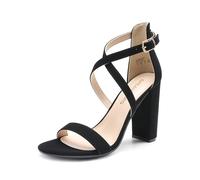 DREAM PAIRS 4 inch High Heels for Women Chunky Block Cross Strap Open Toe Dress Sandals for Wedding Bridal Evening Homecoming Prom,Size 5,Black,DWUMHS2502