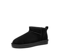 DREAM PAIRS Ankle Winter Mini Boots for Women Genuine Suede Faux Fur Lining Water Resistant Warm Snow Boots Slip On Memory Foam Comfort Booties FuzzyClassic,Size 8W,Black,SDSB25001W-W