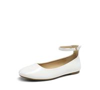 DREAM PAIRS Ballet Flats Shoes for Women, Cute Round Toe Women's Slip On Flats with Ankle Strap, Comfortable Dress Business Casual Office Work Shoes for Women, Size 6.5, White, DWUMFA2510