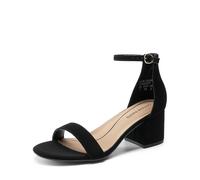 DREAM PAIRS Black Womens Sandals Ladies Mid Low Block Heels Sandals Low-Chunk Black Nubuck Size 11 US/ 9 UK