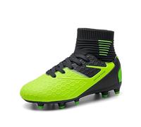 DREAM PAIRS Boys' Football Boots Kids Girls Turf High Top Spikes Non-Slip Junior Soccer Shoes Outdoor Sneakers for Unisex,Size 2 Big Kid,Dark/Blue/Neon/Green,HZ19002K