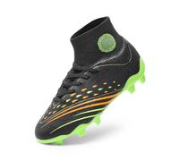 DREAM PAIRS Boys' Football Boots Kids Girls Turf High Top Spikes Non-Slip Junior Soccer Shoes Sports Sneakers for Unisex,Size 2 Big Kid,Black/Neon Green,SDSO2411K