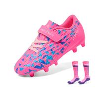 DREAM PAIRS Boys Football Boots Shoes Kids Girls Soccer Athletics Training Sport Running Shoes with Socks Sneakers for Unisex,Size 1 Big Kid,Hot Pink/Royal Blue,SDSO2307K-ACC-1