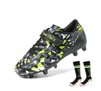 DREAM PAIRS Boys Football Boots Shoes Kids Girls Soccer Athletics Training Sport Running Shoes with Socks Sneakers for Unisex,Size 3 Big Kid,Black/Neon Green,SDSO2307K-ACC-1