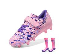 DREAM PAIRS Boys Football Boots Shoes Kids Girls Soccer Athletics Training Sport Running Shoes with Socks Sneakers for Unisex,Size 5 Big Kid,Pink/Purple,SDSO2307K-ACC-1