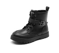 DREAM PAIRS Boys Girls Ankle Boots Lace-up with Buckle Strap Combat boot for Toddler/Little Kid/Big Kids,Size 5 Big Kid,Black,KKUMMB2507