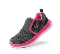 DREAM PAIRS Boys Girls Mesh Lightweight Walking Sneaker Slip on Flat Trainers,Size 13 Little Kid,Black/Fuchsia,Luca