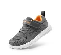 DREAM PAIRS Boys Girls Shoes Kids Tennis EZ-Ons GoGetters Running Athletic School Sneakers for Little/Big Kid,Size 3 Big Kid,Grey/Orange-Qh,KD18001K