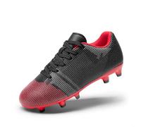 DREAM PAIRS Boys Girls Soccer Cleats Youth Firm Groud Athletic Outdoor Trainning Football Shoes for Little/Big Kid,Size 13 Little Kid,Black/Red,KKUMSO2508