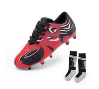 DREAM PAIRS Boys Girls Soccer Cleats Youth Firm Groud Sport Football Cleats for Little/Big Kid/Toddler,Size 4 Big Kid,Red/Black,KKUMSO2503
