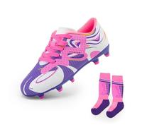 DREAM PAIRS Boys Girls Soccer Cleats Youth Firm Groud Sport Football Cleats for Little/Big Kid/Toddler,Size 4 Big Kid,White/Purple,KKUMSO2503