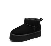 DREAM PAIRS Classic Platform Snow Boots for Women Genuine Suede Leather, Ankle Boots Winter Boots with Memory Foam Insole Lightweight Anti-Slip Outsole for Outdoor Indoor,Size 5,Black,SDSB2427W