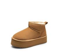 DREAM PAIRS Classic Platform Snow Boots for Women Genuine Suede Leather, Ankle Boots Winter Boots with Memory Foam Insole Lightweight Anti-Slip Outsole for Outdoor Indoor,Size 9,Chestnut,SDSB2427W