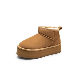 DREAM PAIRS Classic Platform Snow Boots for Women Genuine Suede Leather, Ankle Boots Winter Boots with Memory Foam Insole Lightweight Anti-Slip Outsole for Outdoor Indoor,Size 6,Chestnut,SDSB2427W