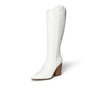 DREAM PAIRS Cowboy Boots Cowgirl Western Boots Women Fashion Knee high Boots Block Heel,Size 6,White,SDKB2302W
