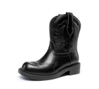 DREAM PAIRS Cowboy Cowgirl Mid Calf Boots for Women,Black,5.5