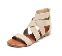 DREAM PAIRS Elastic Strappy Flats Sandals Womens Open Toe Summer Beach Low Wedges Shoes ELASTICA8,Size 6.5,Nude,ELASTICA8