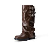 DREAM PAIRS Fold-over Knee High Boots Comfort Low Heel Wide Calf Slouchy Boot Stylish Buckle Long Tall Boots for Women,Size 6,Brown,SDKB26007W