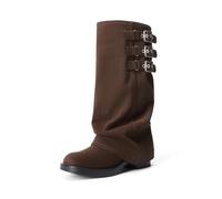 DREAM PAIRS Fold-over Knee High Boots Comfort Low Heel Wide Calf Slouchy Boot Stylish Buckle Long Tall Boots for Women,Size 9,Dark Brown,SDKB26007W