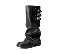 DREAM PAIRS Fold-over Knee High Boots Comfort Low Heel Wide Calf Slouchy Boot Stylish Buckle Long Tall Boots for Women,Size 8,Black,SDKB26007W