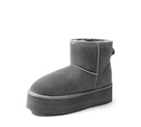 DREAM PAIRS Genuine Suede Classic Platform Boots for Women Water Resistant Fuzzy Classic Ankle Winter Snow Low Boots,Size 5,Grey,SDSB2428W