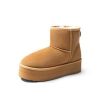 DREAM PAIRS Genuine Suede Classic Platform Boots for Women Water Resistant Fuzzy Classic Ankle Winter Snow Low Boots,Size 6,Chestnut,SDSB2428W