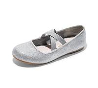 DREAM PAIRS Girl's Ballet Flat Kids Mary Jane Flower Dress Shoes for Wedding Party,Size 13 Little Kid,Silver,Angie-2