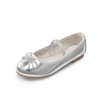 DREAM PAIRS Girls Ballet Flats Slip-on Flower Bow Kids Party Shoes,Size 3 Big Kid,Silver,SDFL2409K