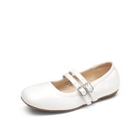 DREAM PAIRS Girls Ballet Flats,White,13 Little Kid
