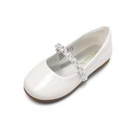 DREAM PAIRS Girls Ballet Flats,White/Pat,6 Little Kid