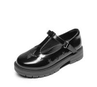 DREAM PAIRS Girls Black T-bar School Shoes Durable Walking Daily Casual Flat Shoes,Size 1 Big Kid,Star-Glossy Black,SDFL2421K