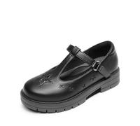 DREAM PAIRS Girls Black T-bar School Shoes Durable Walking Daily Casual Flat Shoes,Size 3 Big Kid,Star-Matte Black,SDFL2421K