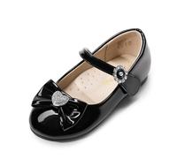 DREAM PAIRS Girls Bow Ballet Flats,Black-Pat,9 Little Kid