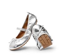 DREAM PAIRS Girls Bow Ballet Flats,Silver,11 Little Kid