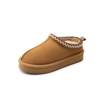 DREAM PAIRS Girls Boys Slippers Kids House Fuzzy Platform Indoor Outdoor Kid's Slip on Slipper for Little Kid Big Kid,Size 2 Big Kid,Camel,KKUMSL2502