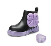 DREAM PAIRS Girls Chelsea Boots Side Zipper Interchangeable Accessories Ankle Booties Toddler/Little Kid/Big Kid,Size 2 Big Kid,Black/Purple,SDBO2301K