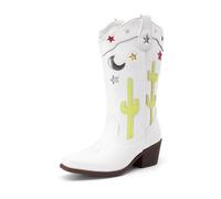 DREAM PAIRS Girls Classic Cowboy Boots,White,2 Big Kid
