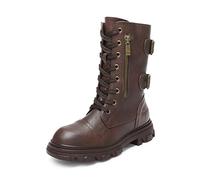 DREAM PAIRS Girls Combat Boots Side Zipper Ankle Booties Toddler/Little Kid/Big Kid,Size 2 Big Kid,Brown,SDBO2306K
