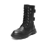 DREAM PAIRS Girls Combat Boots Side Zipper Ankle Booties Toddler/Little Kid/Big Kid,Size 2 Big Kid,Black,SDBO2306K