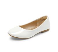 DREAM PAIRS Girls Comfy Sparkly Flats,White/Pat,2 Big Kid