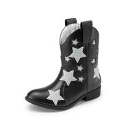 DREAM PAIRS Girls Cowgirl Boots Cowboy Western Mid Calf Star Boots for Kids,Size 1 Big Kid,Black,SDBO2405K