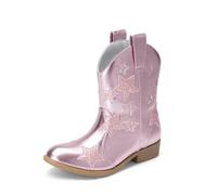 DREAM PAIRS Girls Cowgirl Boots Cowboy Western Mid Calf Star Boots for Kids,Size 12 Little Kid,Pink,SDBO2405K