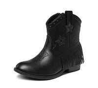DREAM PAIRS Girls Cowgirl Cowboy Ankle Western Boots Side Zipper Riding Shoes with Tassel Little Kid/Big Kid,Size 1 Big Kid,Black,SDBO2302K