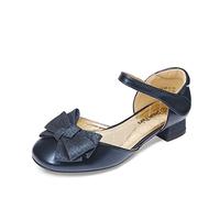 DREAM PAIRS Girls Dress Shoes Closed Toe Low Heels Ankle Strap Bow Ballet Wedding Party Sandals Princess Flower Shoes for Little Kid,Size 10 Little Kid,Navy,SDFL2314K