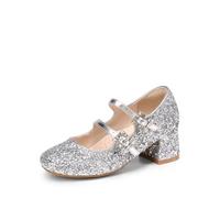 DREAM PAIRS Girls Dress Shoes Mary Jane Double Straps High Heel Wedding Party Dress Pumps for Toddler/Little/Big Kids,Size 2 Big Kid,Silver,KKUMPU2503
