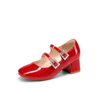 DREAM PAIRS Girls Dress Shoes Mary Jane Double Straps High Heel Wedding Party Dress Pumps for Toddler/Little/Big Kids,Size 12 Little Kid,Red,KKUMPU2503