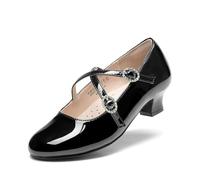 DREAM PAIRS Girls Dress Shoes Mary Jane High Heel Round Toe Straps Pumps Flower Wedding Party Princess Flats for Little/Big Kids,Size 3 Big Kid,Black,KKUMFA2510